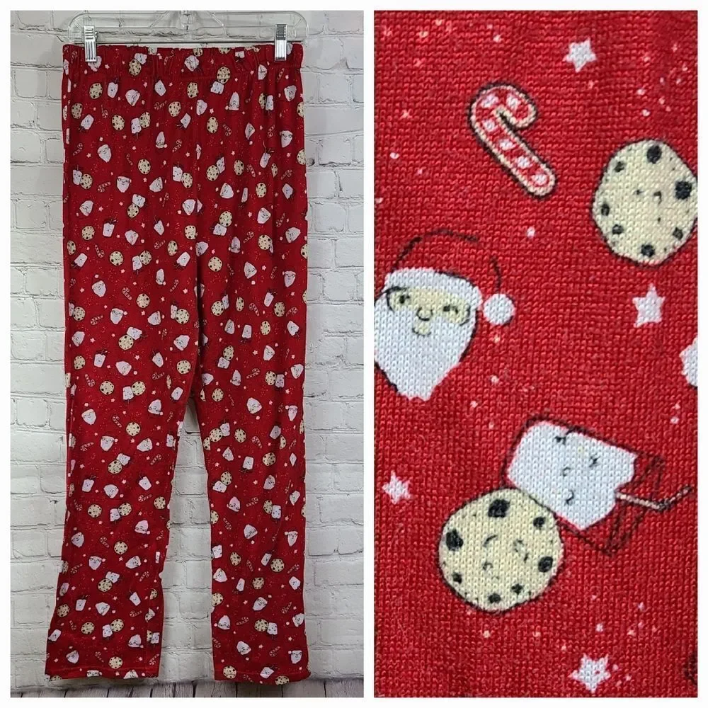 Santa Milk Cookies Christmas Pajama Pants Adult M Red Holiday Lounge Winter PJs